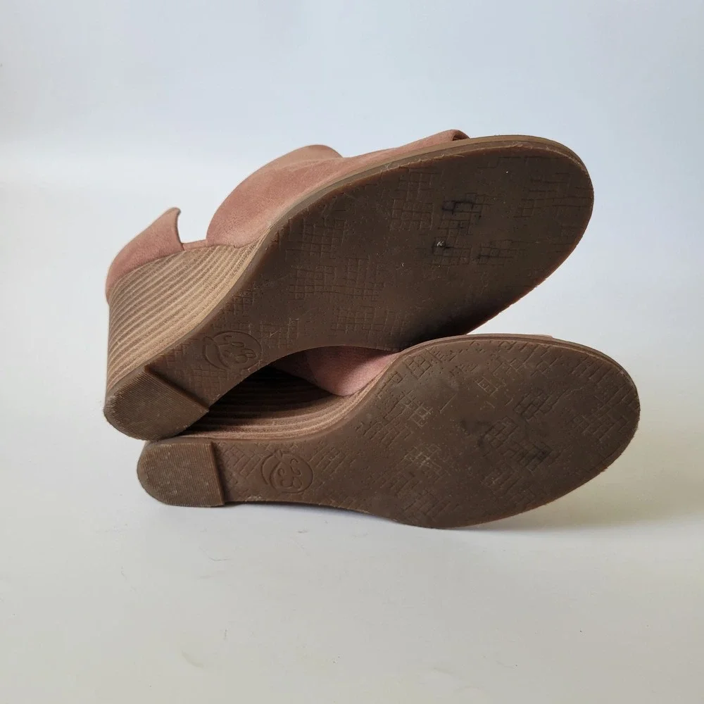 Lucky Brand Jaxy Mauve Leather D'Orsay Wedge Booties 8.5M Boho Chic Earthy